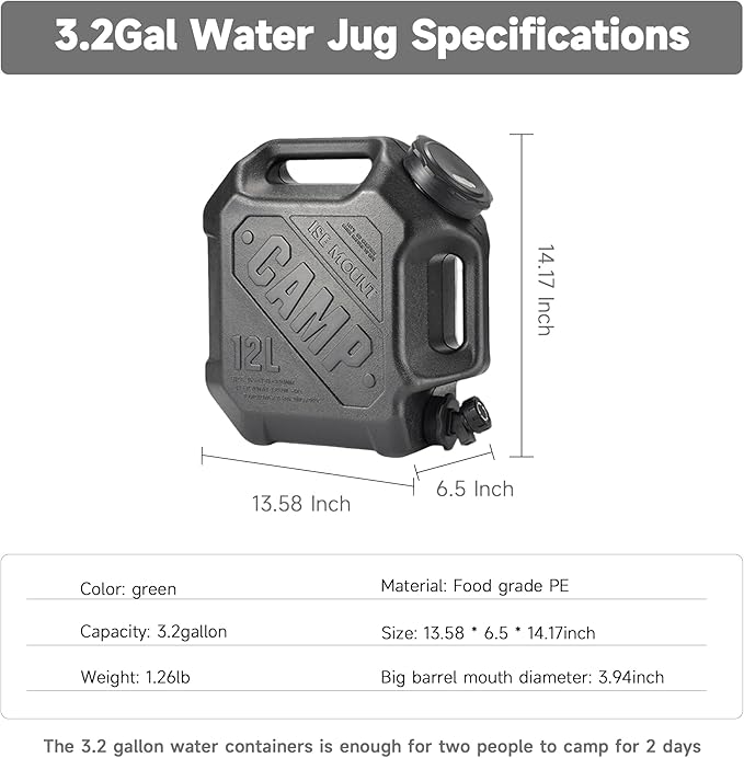 ASIEIT 3.2 Gallon Water Jug with Spigot, Portable Water Tank BPA Free, Leak-Proof Water Containers for Camping Water Storage Containers for Emergency Outdoor Hiking Picnic, Green/Black/Yellow