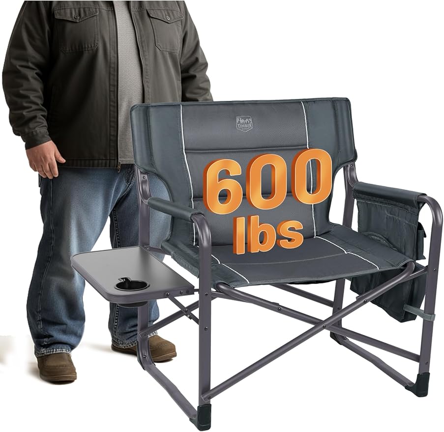 Timber Ridge XXL Directors Chair, 600lbs Capacity Heavy Duty Folding Camping Chair with Side Table & Insulated Pocket, Oversized Portable Chair with Carry Strap