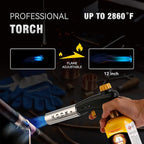 KOOKCOOK Propane Torch Head,Quad-Flame Blow Torch Kit with Propane Tank Base for MAPP MAP Gas,Work in All Angle,Trigger Start Torch Gun Ideal for Welding Brazing Soldering Grill Camping Cooking Food