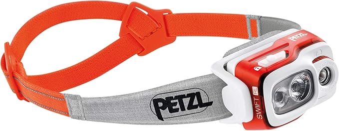 PETZL, Swift Rl Lamp Orange, Compact, Very Powerful and Rechargeable headlamp Featuring Reactive Lighting® Technology. 900 lumens.