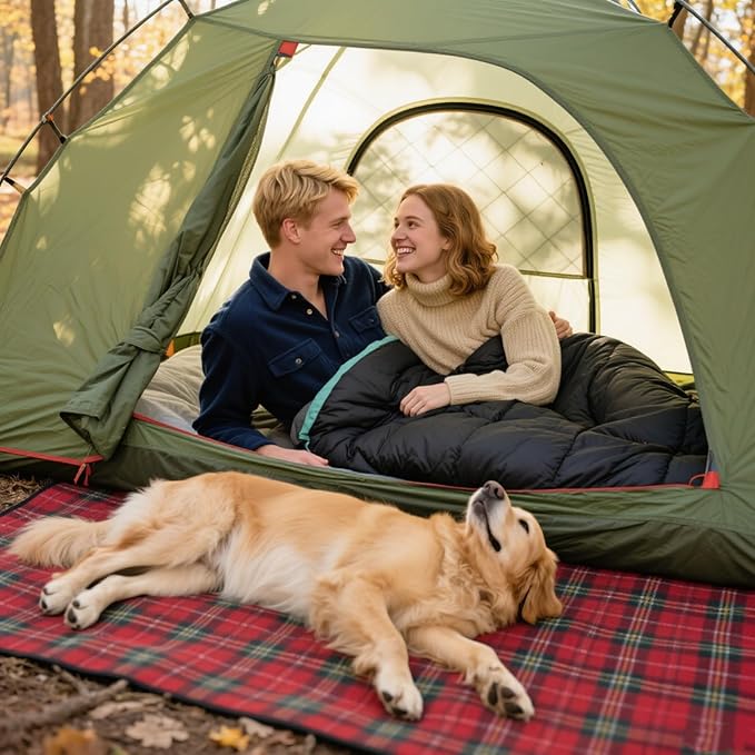 XL Queen Size 2 Person Double Sleeping Bag for Adults, Lightweight Compact with Flannel Liner & Thermolock Draft Tube, Machine Washable All Season Camping Travel