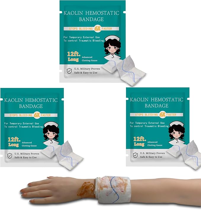 Quick Clot Gauze, First Aid Advanced Stop The Bleed Kit Combat Flexible Hemostatic Gauze-Bleed Stop Faster Wound Packing Medical,Survival Kit Supplies (3" x 12.5) (3)