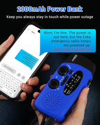 Esky Emergency Hand Crank Radio with 3 LED Flashlight, AM/FM/NOAA Portable Weather Radio with 2000mAh Rechargeable Battery, Solar Powered USB Charged Radio for Indoor Outdoor Camping, Blue