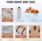 HappyPicnic Picnic Basket for 2, Handmade Wicker Picnic Set with Folding Table and Waterproof Blanket, Large Insulated Picnic Basket with Wine Bag & Cutlery Kit for Picnic, Camping, Holidays (Flower)