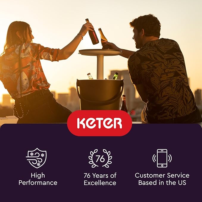 Keter Go Bar 4.2 Gallon Portable Beer and Wine Cooler with Handle and Pop Up Outdoor Table Perfect for Your Patio, Picnic, and Beach Accessories, Graphite
