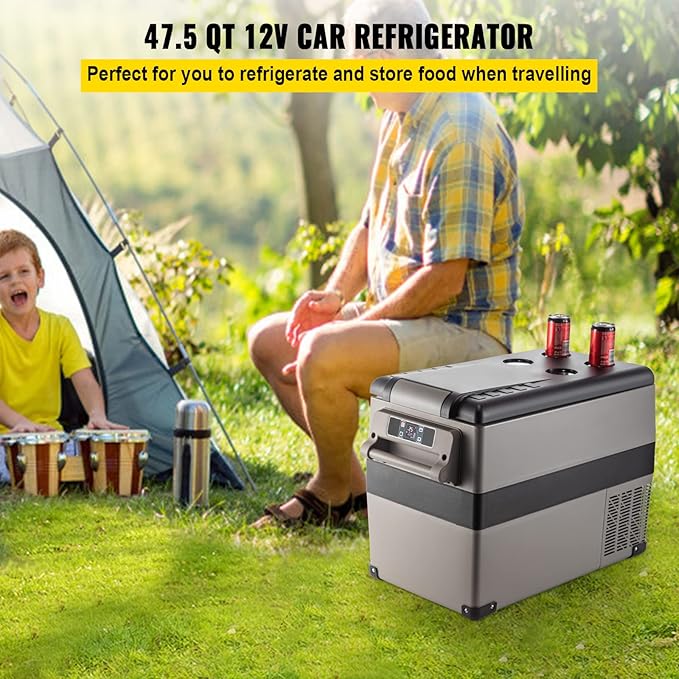 VEVOR 12 Volt Refrigerator, 48 Quart (45L) Fast Cooling Portable Freezer with App Control (-4℉~68℉), Car Fridge with 12/24v DC & 110-240v AC for Travel, Truck, Camping and Home Use, Black
