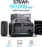 DaranEner Portable Power Station 600W(1200W Peak), 576Wh Solar Generator, LiFePO4 Battery 1.5Hour Fast Charging, Power Bank for Home & Emergency Backup, Hurricane, CPAP (Solar Optional)