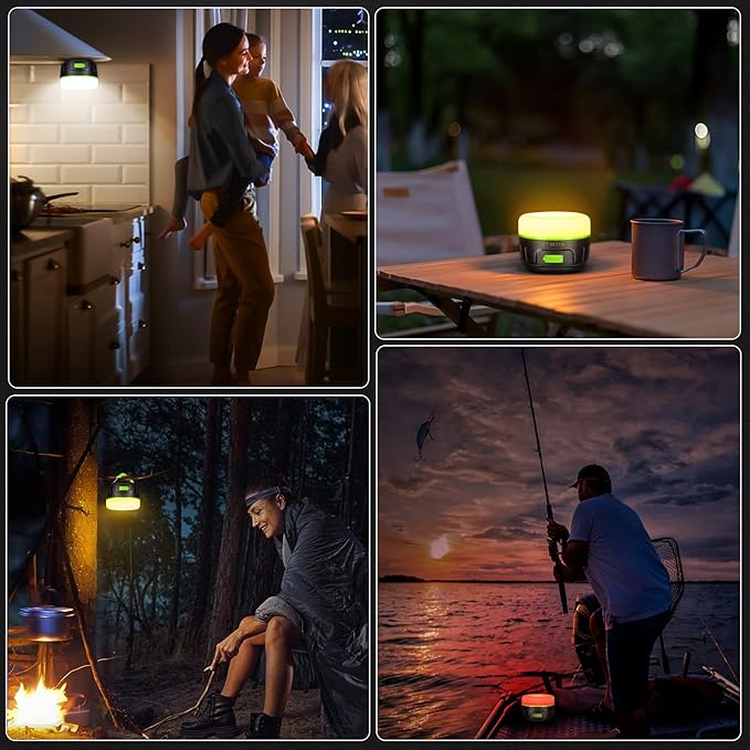 Rechargeable LED Camping Lantern 1000LM, 300H Runtime, 6400mAh, IPX5 Waterproof Tent Light for Camping, Hiking, Power Outages, Home, Emergency Use - Wireless Remote Edition,Green