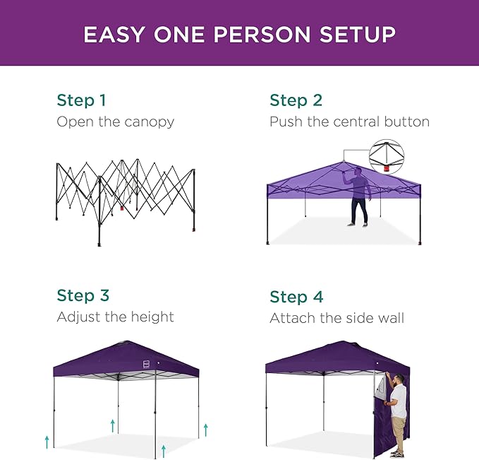 Best Choice Products 10x10ft Pop Up Canopy Tent with Sidewall, 1 Person 1 Minute Set Up, Carry Case, 4 Weight Bags - Amethyst Purple