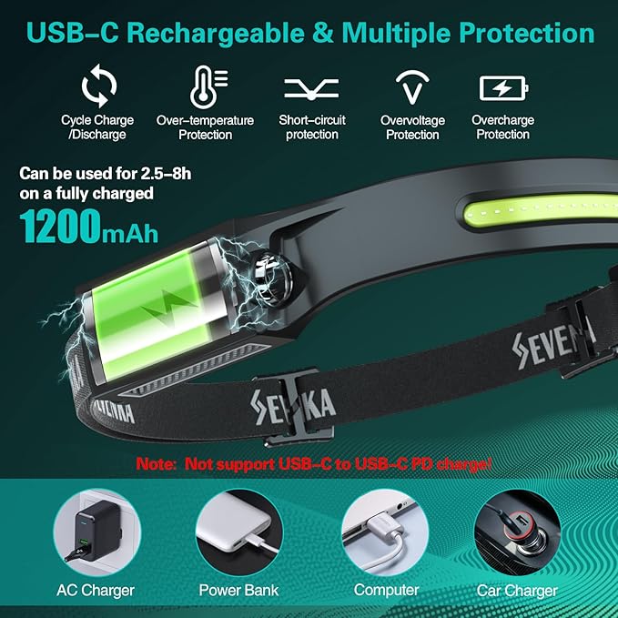 SEVENKA 3 Rechargeable Headlamps with Red Light, LED Headlamp Flashlight with Carrying Case, 1000 Lumen 230° Wide Beam & Spot Light, Sensor Mode, 2.47oz Lightweight Head Lamp for Camping