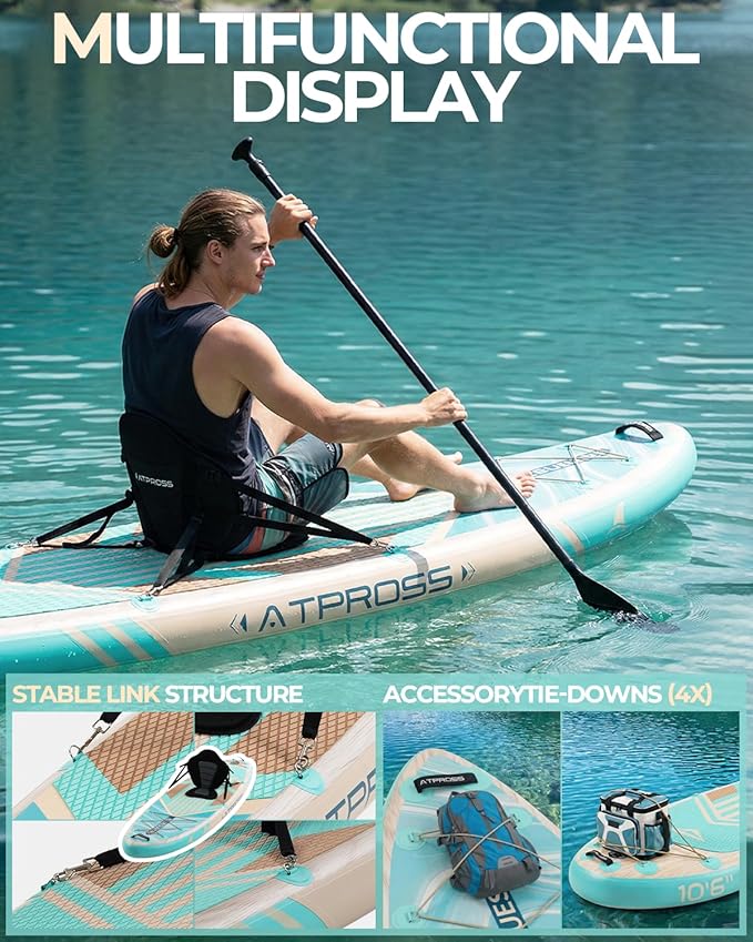 10'6''x33''Inflatable Stand Up Paddle Board, 400lbs Extra Wide Stand Up Paddleboard with Kayak Seat, Anti-Slip EVA Deck Premium SUP Accessories Kit, Non-Slip Stable Deck Boat for Yoga Fishing Surf