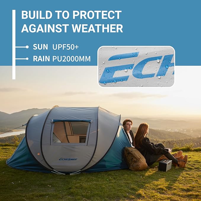EchoSmile Instant Pop Up Camping Tent, 2/4/6 Person, Easy Setup Tent, Water Resistant Dome, Portable with Carry Bag