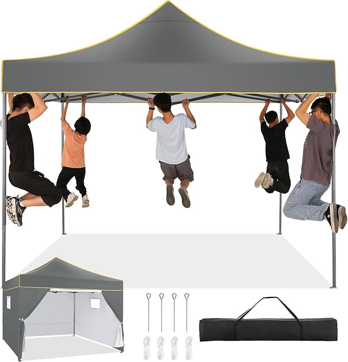 COBIZI 10x10 Heavy Duty Pop Up Canopy Tent for Event Commercial Instant Canopy with 4 Sidewalls, Outdoor Canopy Waterproof Portable Vendor Tent for Parties, Backyard, Camping, UV 50+, Light Gray
