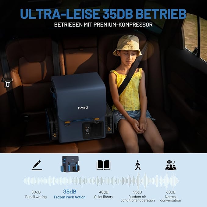 LiTHELi FrozenPack 12V Car Refrigerator, 20L/21QT Portable Electric Cooler, -4~68℉ Travel Fridge Freezer for Camping, Road Trips, RV, Boat & Beach, 2 Batteries, Fast Charger