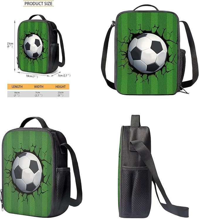 Rnyleeg Football Backpack for Boys 8-12 Green Kids Backpack with Lunch Bag Lightweight 3 Piece Book Bag Set for Elementary School Back to School Supplies Set