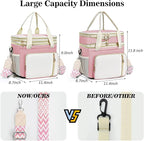 LOKASS Lunch Box & Lunch Bag for Women Men Double Deck, Large Insulated Adult Lunch Box Leakproof Lunchbox Cooler Bag for Work Picnic Beach,（Pink&White 16L）