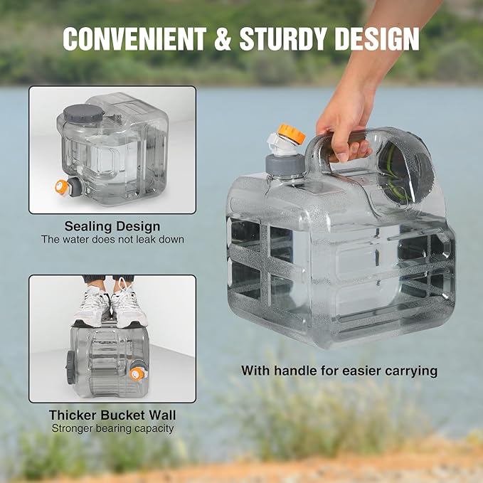 RedSwing 4 Gallon BPA Free Water Container, Portable Water Storage Tank with Spigot for Outdoor Camping Travel Hiking, PC Food Grade Thickened Bucket, Grey 15L