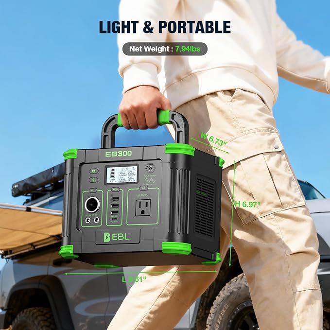 EBL 300W Portable Power Station, 288.6Wh Solar Generator with 600W Peak Output, PD 60W USB-C & QC3.0 USB-A Ports, Wireless Charger & SOS LED Light for Camping, RV, Home Emergency Backup