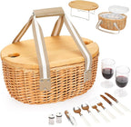 STBoo Picnic Basket for 2 - Wicker Basket Set with Wine Table | Handmade Willow Basket with Insulated Cooler Bag for Outdoor Camping, Great Gifts for Wedding, Birthday (Beige)