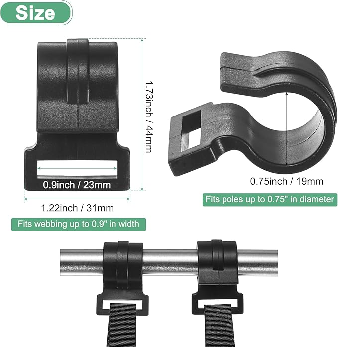 0.75IN Tent Pole Clips [20PCS] - C-Shaped Clamp Use for Camping & Awning Tent & Canopies Poles - [POM Plastic] Tent Pole Attachment Clips Webbing Strap Clamp