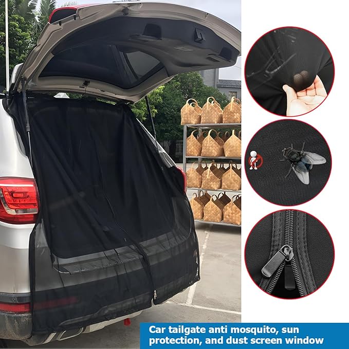 Car Tailgate Mesh Screen, Breathable Magnetic Vehicle Mesh Tent for Tailgate UV Sun Protection, Portable Privacy Automotive Net Cover Accessories, Universal for SUV RV Truck