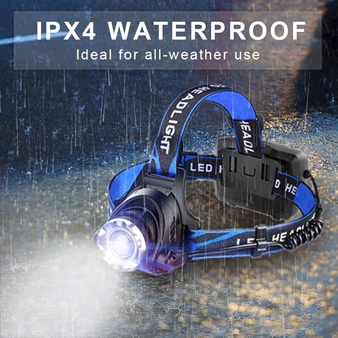 Rechargeable LED Headlamp, USB Input and Output, Super Bright, 3Pcs Battery, 15 Hours Runtime, Perfect for Camping, Fishing, Running, Biking