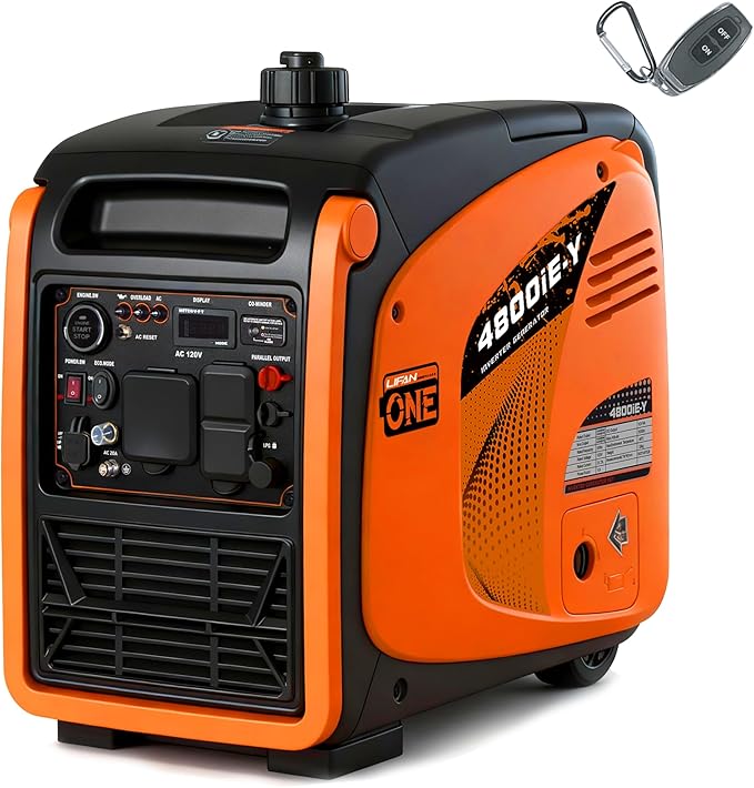 LIFAN 4800W Dual Fuel Inverter Generator with Electric Remote Start, Super Quiet 58dB Portable Power Supply, RV Ready 30A TT-30R for Camping & Home Backup, EPA Certified 49-State Model