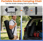 Double Camping Chair Loveseat with Cup Holders, 2 Person Folding Outdoor Chair, 550lbs Heavy Duty, 600D Oxford Fabric Padded Seat, Portable Camping Couch for Camping and Sports Event