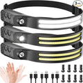 3Pack LED Headlamp Rechargeable - 230° COB Super Bright Head Lights for Forehead, Hard hat Light for Adults, USB C Headband Flashlight for Work, Running, Hunting, Camping Essentials Gear