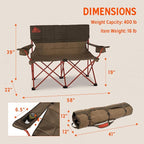 Kelty Loveseat Oversized 2-Person Heavy Duty Folding Camp Chair, Double Seat for Soccer Games, Tailgating, Beach Days (Regular Height/Bungee)