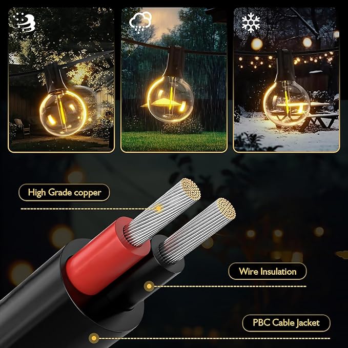 G40 Globe String Lights 60ft LED Shatterproof Hanging Patio Lights, 20+2 Bulbs, Waterproof Connectable for Indoor Outdoor Decor Garden Camping Backyard Valentine's Day Gifts for Men Him Hubby