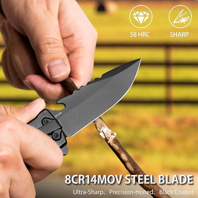 NedFoss DA169 Pocket Knife for Men Women, 4 in 1 Pocket Folding Knives, Survival Knife with Seat Belt Cutter, Glass Breaker, Bottle Opener Camping Knives, Cool Tactical Hunting knife for Men Knives, Mens Stocking Stuffers Fathers Day Gift for Dad