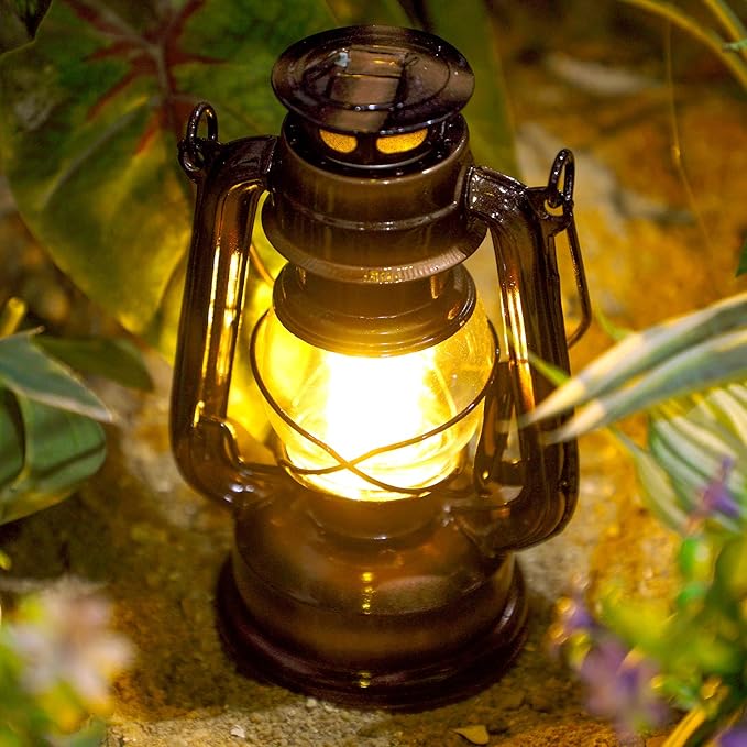 Hortsun 8 Pcs 8 Inch Vintage LED Hurricane Lantern Warm Leds and Dimmer Switch Battery Operated Farmers Hanging Lantern for Indoor Outdoor Camping Usage Decor