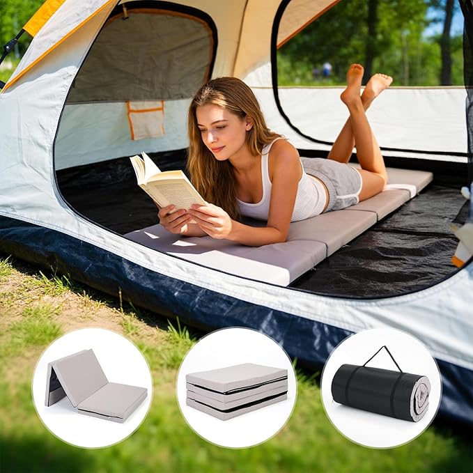 ABORON XXL Camping Cot with 2in Memory Foam Trifold Mattress, 900LBS Heavy Duty Sleeping Cot for Adults, Extra Wide Sleeping Cot, 1200D Double Layer Oxford Cot for Camping, Guest, Office Nap