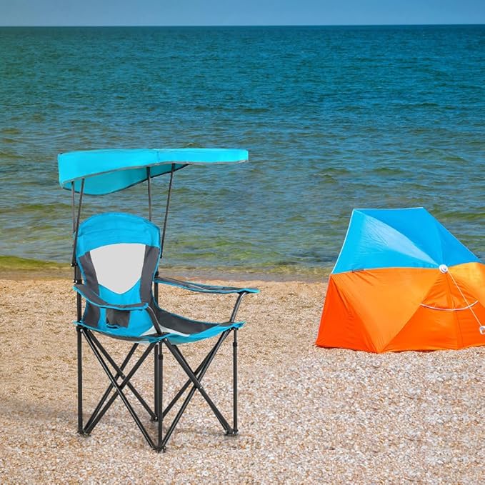 HIGH POINT SPORTS Heavy Duty Canopy Lounge Chair Sunshade Hiking Travel Chair, Foldable Canopy Shade Chair for Outdoor, Camping, Patio, Support 350 LBS, 2 Pack, Enamel Blue