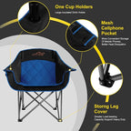 FAIR WIND 2 Pack Oversized Padded Camping Chair Heavy Duty Quad Fold Arm Chair Portable for Outdoor - Support 450LBS, Blue