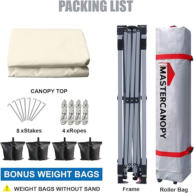 MASTERCANOPY Durable Pop-up Canopy Tent with Roller Bag (10x10, Beige)