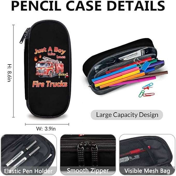 Backpack for Kids Boys, Set of 3 Fire Truck School Backpacks Matching Combo for Children Truck Lovers, Large Capacity Bookbag with Pencil Case Set Bundle for Travel Camp School