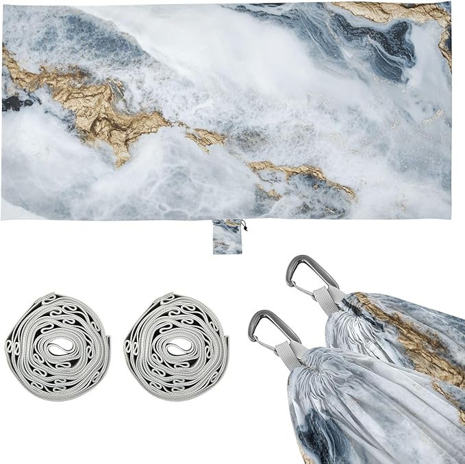White and Gold Marblexture Hammocks Cloth Hammock for Camping Travel Accessories