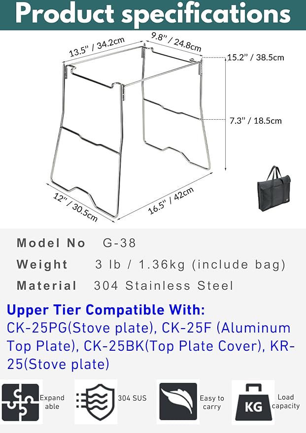 camping moon IGT Table Frame 1-Unit Stainless Steel Dual Layer Table G-38