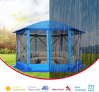 COBIZI 12x12 FT Pop Up Canopy Stargazing Tent, Gazebos On Clearance with Removable Roof,Instant Screened in Gazebo, Screen Tents Portable carpas para Patio for Outdoor Camping,Backyard, Garden, Blue