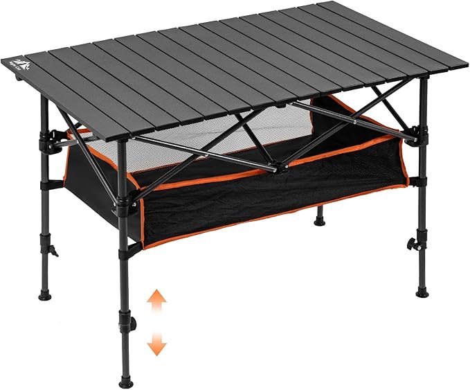 Night Cat Foldable Camping Table: Outdoor Table with Storage Basket