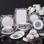 Ceramic Tableware Set with 55 Pieces/Bowl/Soup Pot/Spoon | Bone China Tableware, Blues Garden Pattern Porcelain Combination Set