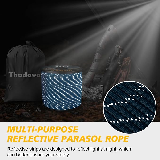 Reflective Paracord Rope 850Ib, 50/100/200/500/1000ft 4MM 11 Strand Strong Parachute Cord, Heavy Duty Paracord Rope for Tent Camping, Hiking, DIY Crafts Survival Bracelet, Blue 1000FT