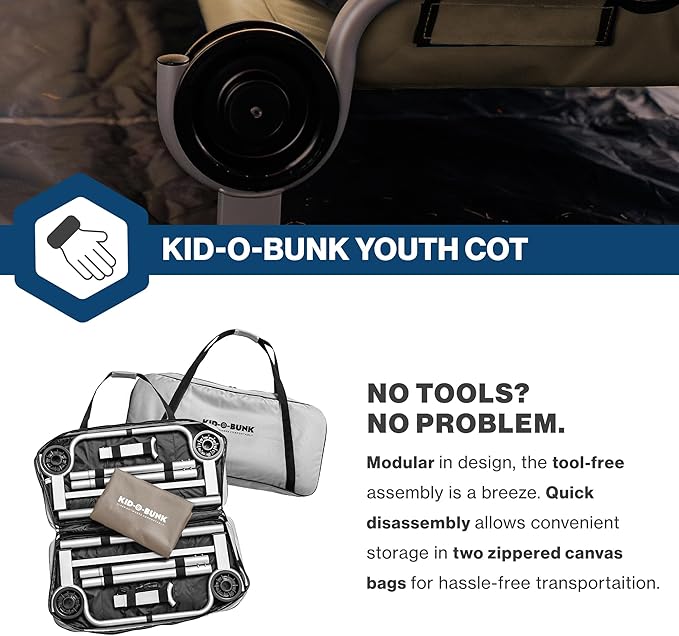 Disc-O-Bed Youth Double Cot Kid-O-Bunk, Modular for Bunk Beds, Dual Cots, or Bench with 2 Carry Bags for Portable Transport