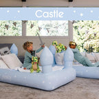 FUNBOY Kids Blue Castle Sleepover Travel Bed & Air Mattress. Perfect for Sleepovers. Includes Carrying Storage Bag, Twin