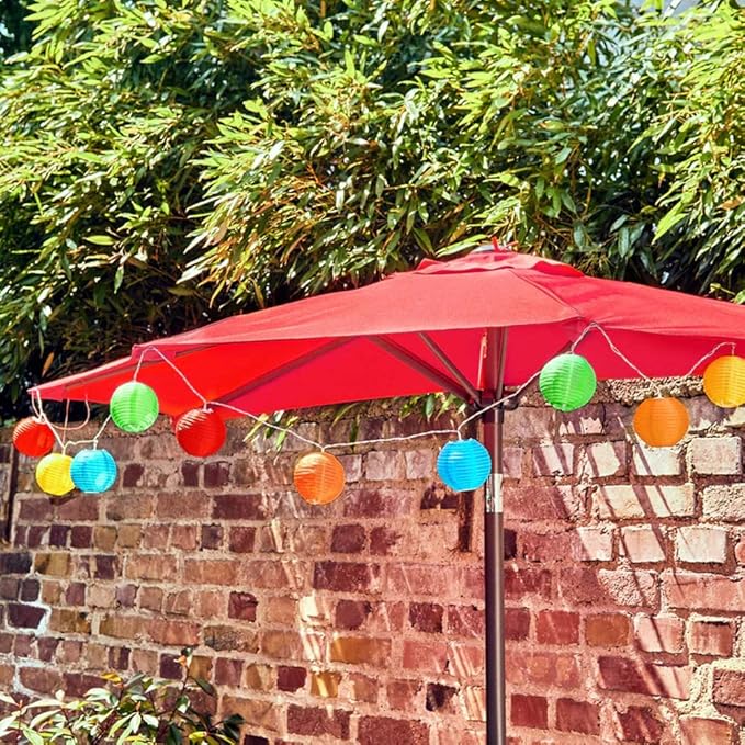 8.5Ft Multicolor Lantern String Lights, Colorful Lantern Lights for Bedroom with 10 Nylon Lanterns Decor, inoor String Lights for Camper Awning Rainbow Camping Party Mexican Fiesta