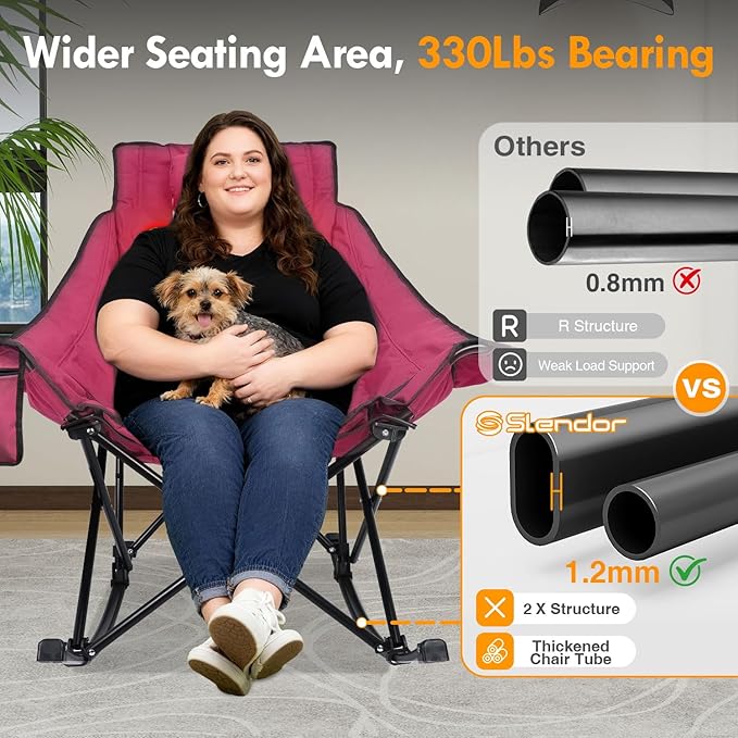 Slendor Oversized Heated Camping Chair, Folding Heated Rocking Chair with Padded Pillow, 3 Adjustable Heat Settings Portable Camp Chair for Outdoor & Indoor Use, NO Power Bank, Red