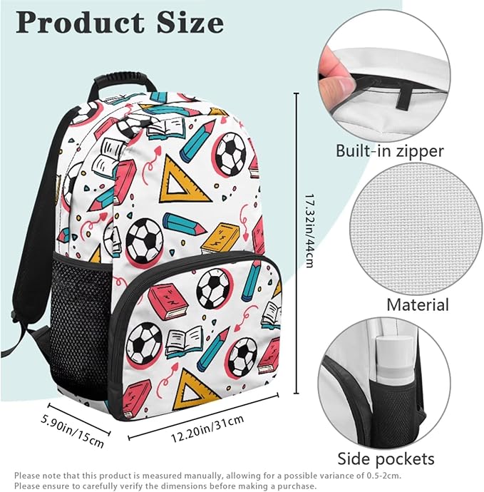 Sports Backpack with Lunch Box 1St Grade Backpack Boys Lightweight Trendy Bookbag for Boys 8-12 with Lunch Box 4 Piece School Bag for Boys 10-12 Travel Hiking Daypack Camping