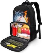 Water Fire Softball Student Bookbag All In One Meal Bag 17 Inch Travel Laptop Insulated Cooler Bag Box Casual Hiking Daypack Laptop Backpack Gifts For Him Her